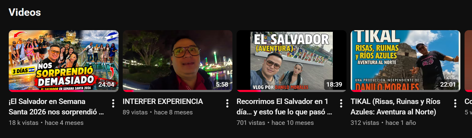 Muestra de videos de viajes publicados por DDANIVEK